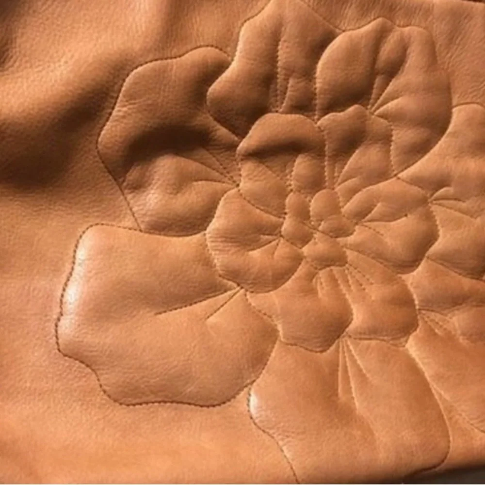 Anne Fontaine Signature Embossed Flower Leather Tote shoulder Bag.